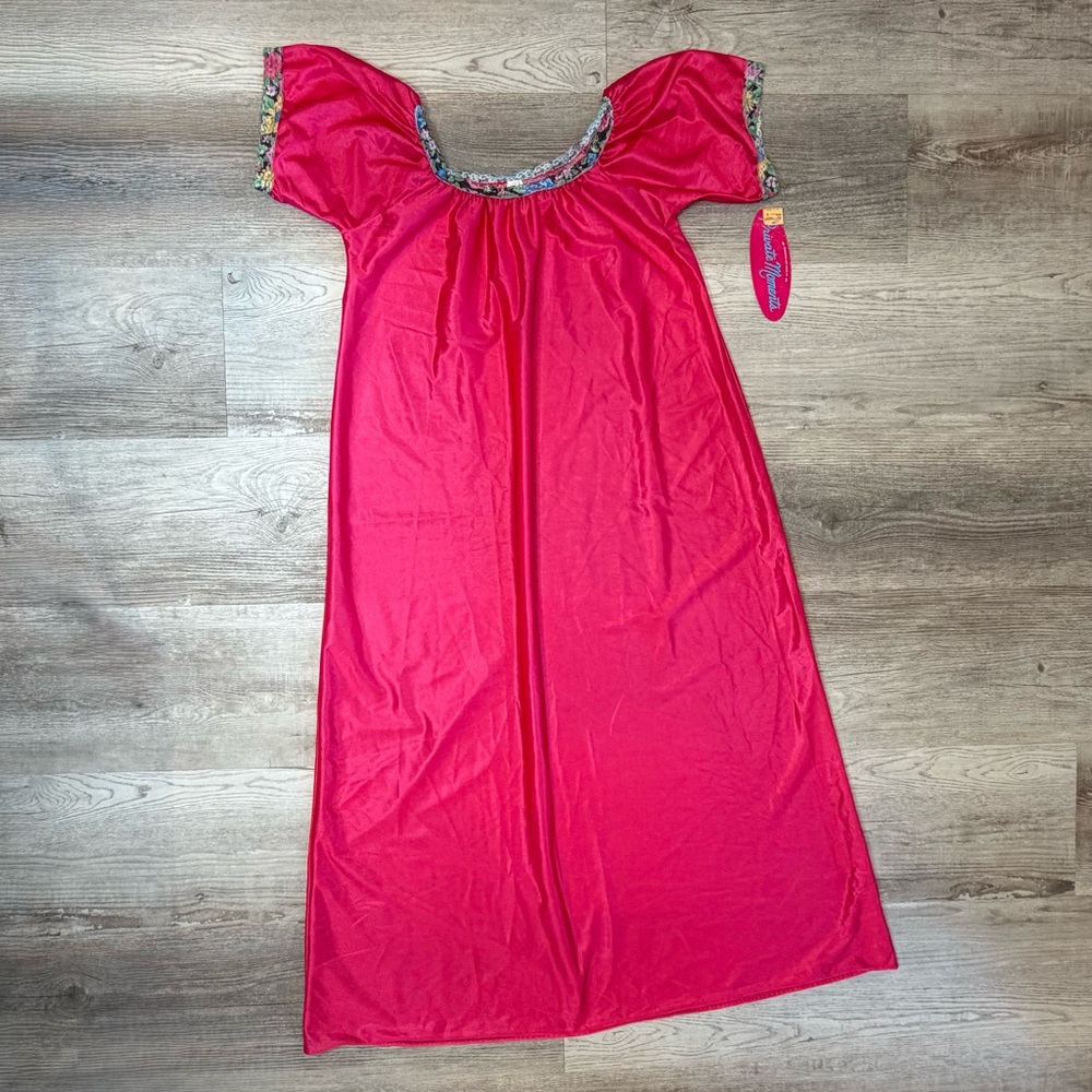 Vintage Private Moments Long Nightgown Womens M Hot Pink NWT Grannycore